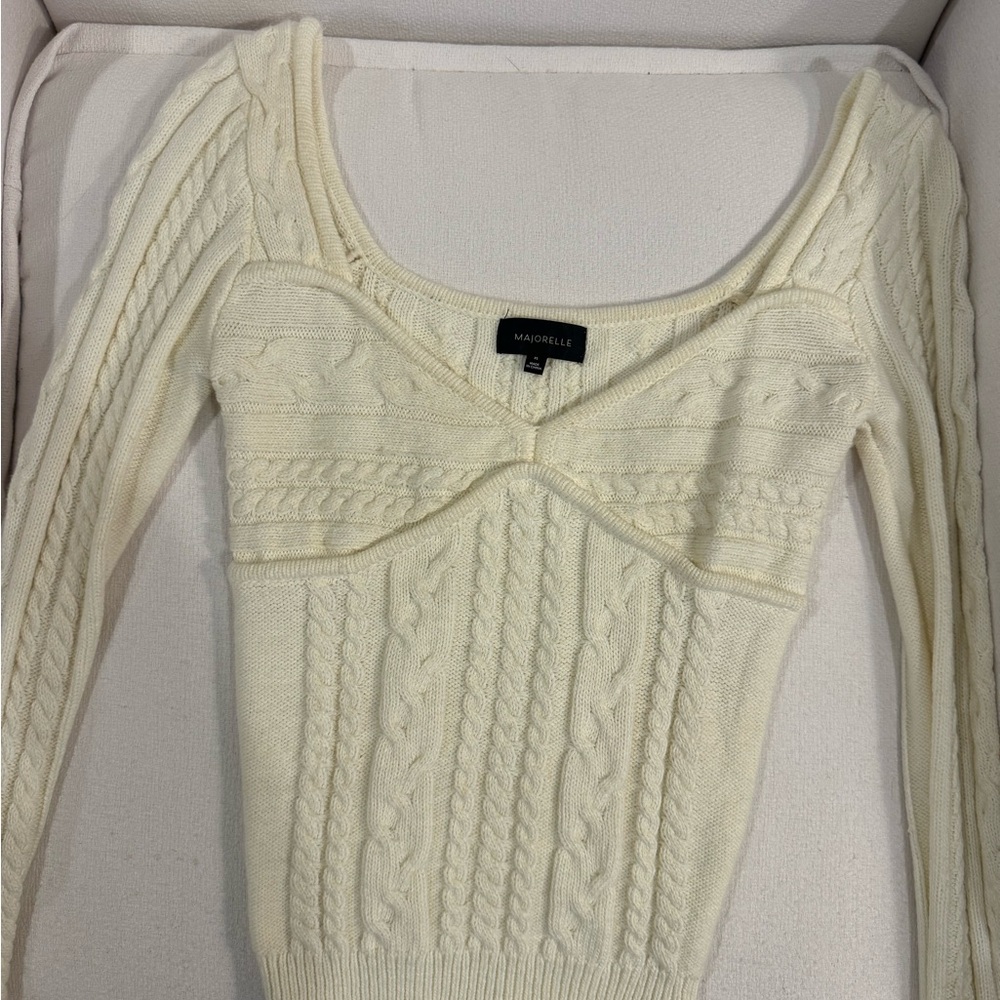 Majorelle Ivory Cable Knit Scoop Neck Sweater